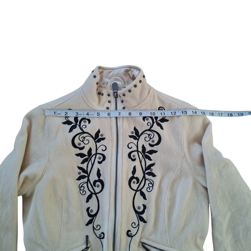 Powder PR River Cream Wool Jacket with Black Embroidery Cardigan Outfitters - Picture 9 of 12